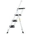 thumbnail image 2 of ZENSTYLE 3 Step Ladder Folding Step Stool Portable Metal Frame Ladder with Tool Tray Wide Non-Slip Pedal, White, 2 of 8