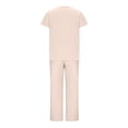 thumbnail image 5 of Inleife Women Summer Casual Two Piece Suit Pajamas Short Sleeved Round Neck Top/Shirt Set Cotton Silk Suit Large Size Comfortable Breathable Cardigan Button Pocket Beige Sizes M, 5 of 6