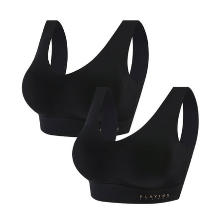 

FZM 2PC Women s Trackless Vest Ice Silk Back Sports Sleep Latex Bra Underwear
