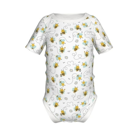 

Adobk Bee Print Baby Climbing Clothes Jumpsuit Rompers Classic Rompers Child Short sleeve Bodysuits-6 Months
