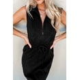 thumbnail image 3 of Women's French Terry Zipped Collar Sleeveless Drawstring Waist Mini Dress 70% Polyester 30% Cotton Casual Everyday, 3 of 24