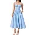 thumbnail image 1 of Vestido KUTUMAI de encaje de verano con cuello cuadrado, midi, azul y bolsillos, 1 of 5
