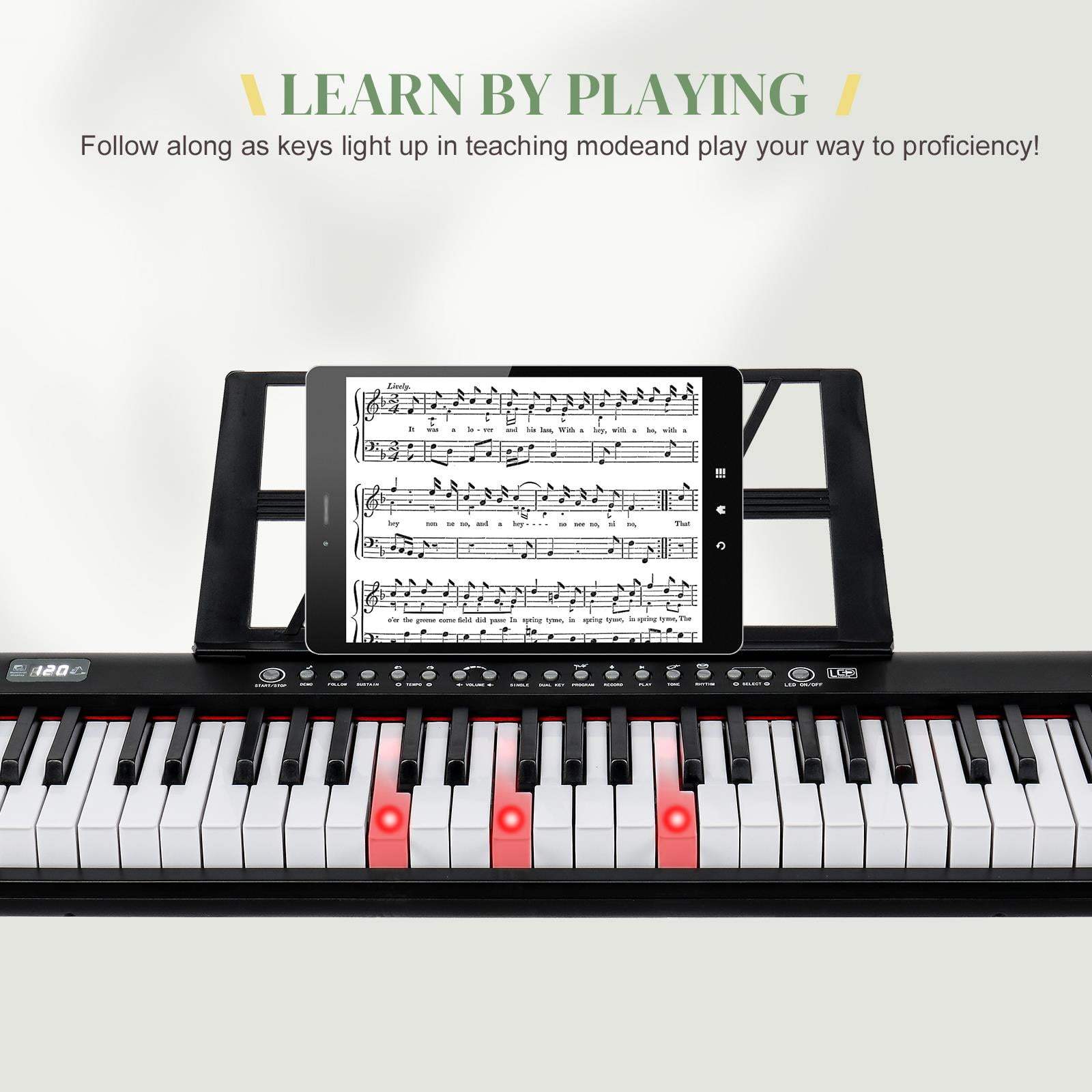 Zimtown 61 Keys Electronic Keyboard Piano Set with Lighted Full Size Keys, Stand, Bench