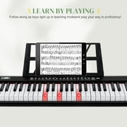 Glarry 61 Key Lighting Keyboard with Piano Stand, Piano Bench, Built In Speakers for Beginners