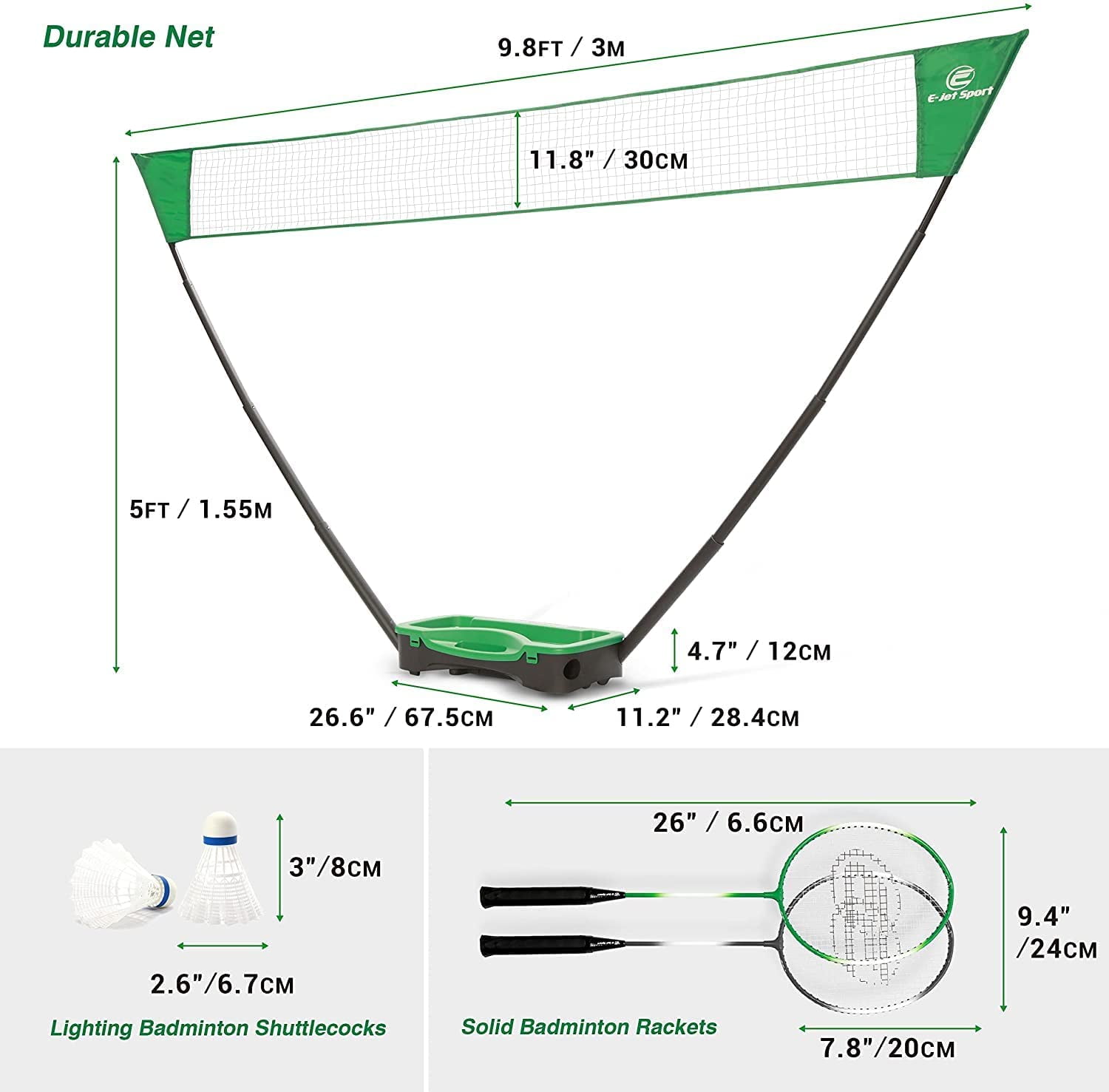 Portable Badminton Net Set with Storage Base, Rackets LED