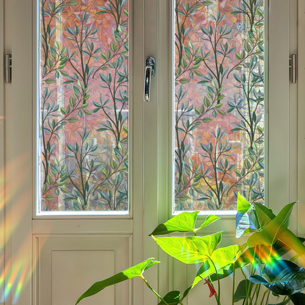 Window Privacy Film Stained Glass Window Film 3D Decorative Window Cling,Sun Blocking Static Cling Removable Film for Glass Door,Home Decor Window Cover Non-Adhesive