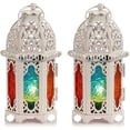 thumbnail image 1 of faroles de estilo marroquí para velas, portavelas de tamaño pequeño con paneles de cristal transparente, ideal para patio, interior/exterior, eventos, fiestas y bodas, color blanco JFHHH pequeña, 1 of 5