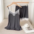 thumbnail image 2 of Diufon Womens Pajama Sets V Neck Sleeveless Tops Elastic Waist Shorts Lace Patchwork Loungewear Sets, 2 of 4