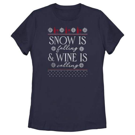 Women's Lost Gods Snow Is Falling Wine Is Calling  Graphic Tee Navy Blue Medium