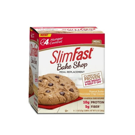 SlimFast Bake Shop Meal Replacement, Peanut Butter Chocolate Chip Cookie, 2.4oz, Pack of