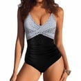 thumbnail image 2 of NMMUED Women's One Piece Swimsuits Tummy Control Ruched Push Up Bathing Suit Tie Back Slimming Swimwear White L, 2 of 4