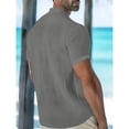 thumbnail image 3 of Men's Linen Short Sleeve Shirt Cotton Casual Beach Shirts Henley T-Shirt Band Collar Vacation Tops Dark Gray L, 3 of 3
