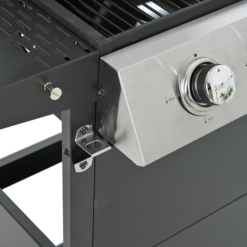 MIDODO 3 Burners Propane Gas Grill, Outdoor BBQ Stainless Steel Grill with Two Side Table & Thermometer, 2 Casters & Cover Lid