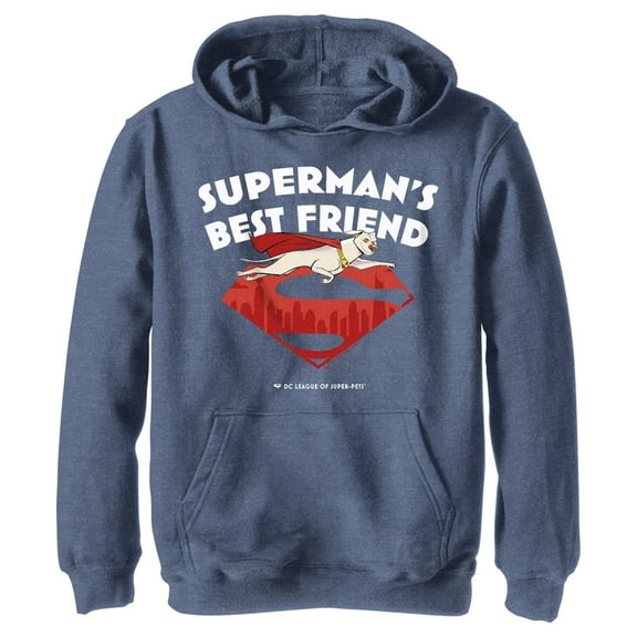 Boy's DC League of Super-Pets Superman's Best Friend Flying Krypto  Pull Over Hoodie Navy Blue Heather Medium
