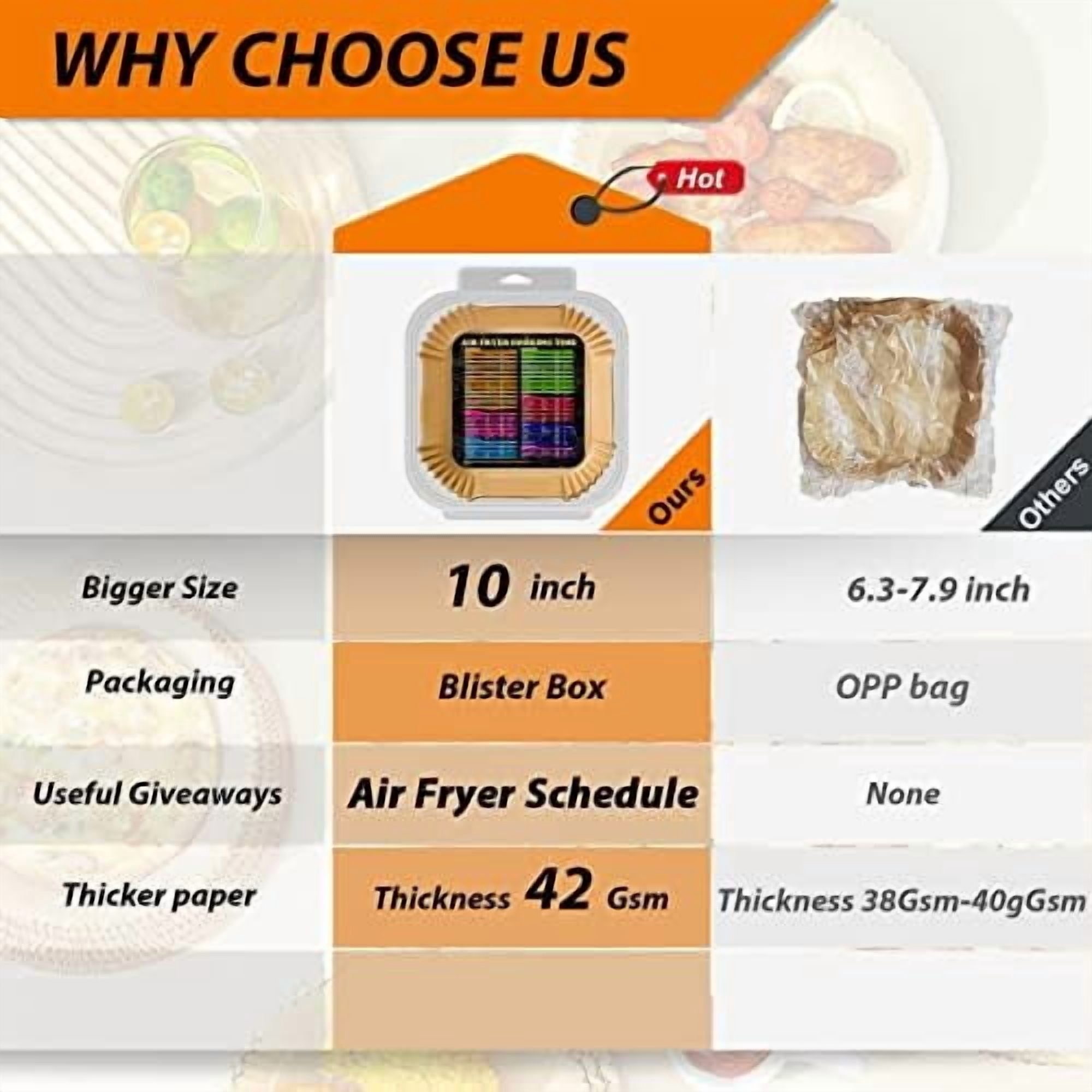 Air Fryer Liners Disposable, Large Airfryer Liners 10 Inch Square, Non-stick Air Fryer Paper Liners Oil Resistant, Waterproof Air Fryer Parchment Paper Liners for Roasting Microwave