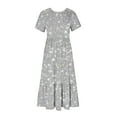 thumbnail image 7 of Penkiiy Women's Summer Casual Short Sleeve Crewneck Dress Casual Flowy Tiered Maxi Beach Dress With Pockets Shiny Print Dress S Silver, 7 of 7