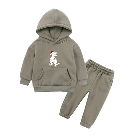 

Otqutp 1-13 Years Boys Girls Middle and Large Children Christmas Warm Thickened Dinosaur Printing Sweatshirt Pants Kids Two Piece Sports Suit(Khaki 12-24 Months)