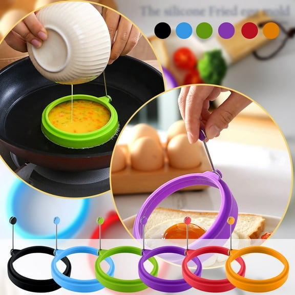 Clearance! Kitchen Utensils Set Eguiwyn Silicone Round Shaped Eggs Rings Pancake Mold Ring Handles Nonstick Frying 2 Round Silicone Omelette Pancake Molds with Handles