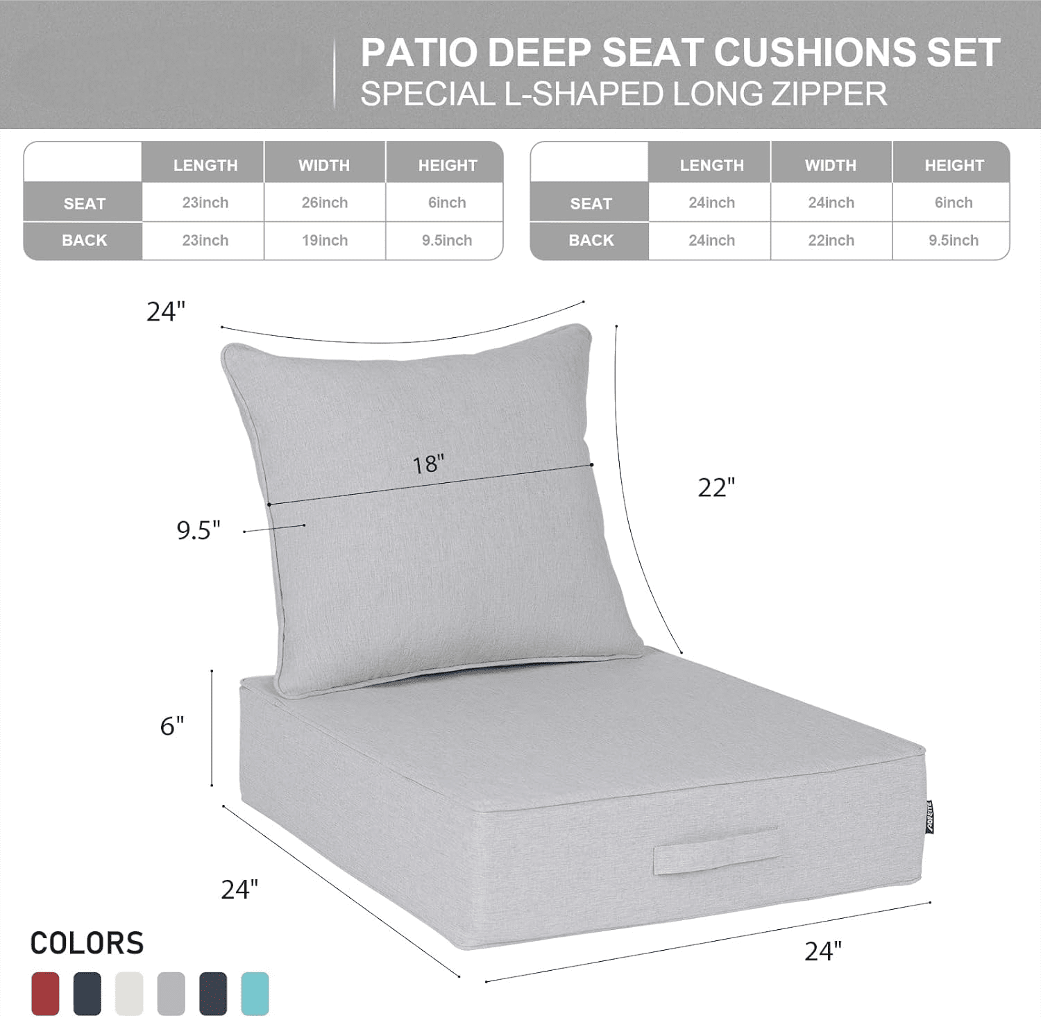 Outdoor Olefin Deep Seat Cushion, Patio Chair Cushion and Pillow, Water-Resistant