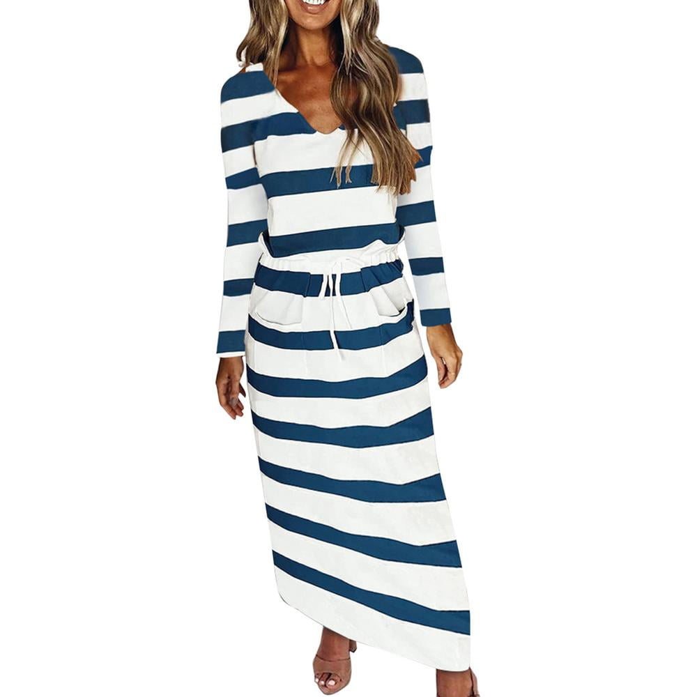 Younar Floral Print Dress Long Sleeved One Piece Dress Skirt Striped Long Dress For Casual Dating Party Wedding Work Vacation Home Regular Walmart Com