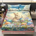 thumbnail image 4 of Xoenoiee Rabbit Bunny Egg Flower Pattern 3 Pieces Fitted Sheet Set, Soft Breathable, Deep Pocket Fitted Sheet + 2 Pilowcases for Room Hotel Easter Decor, Twin XL Size, 4 of 7