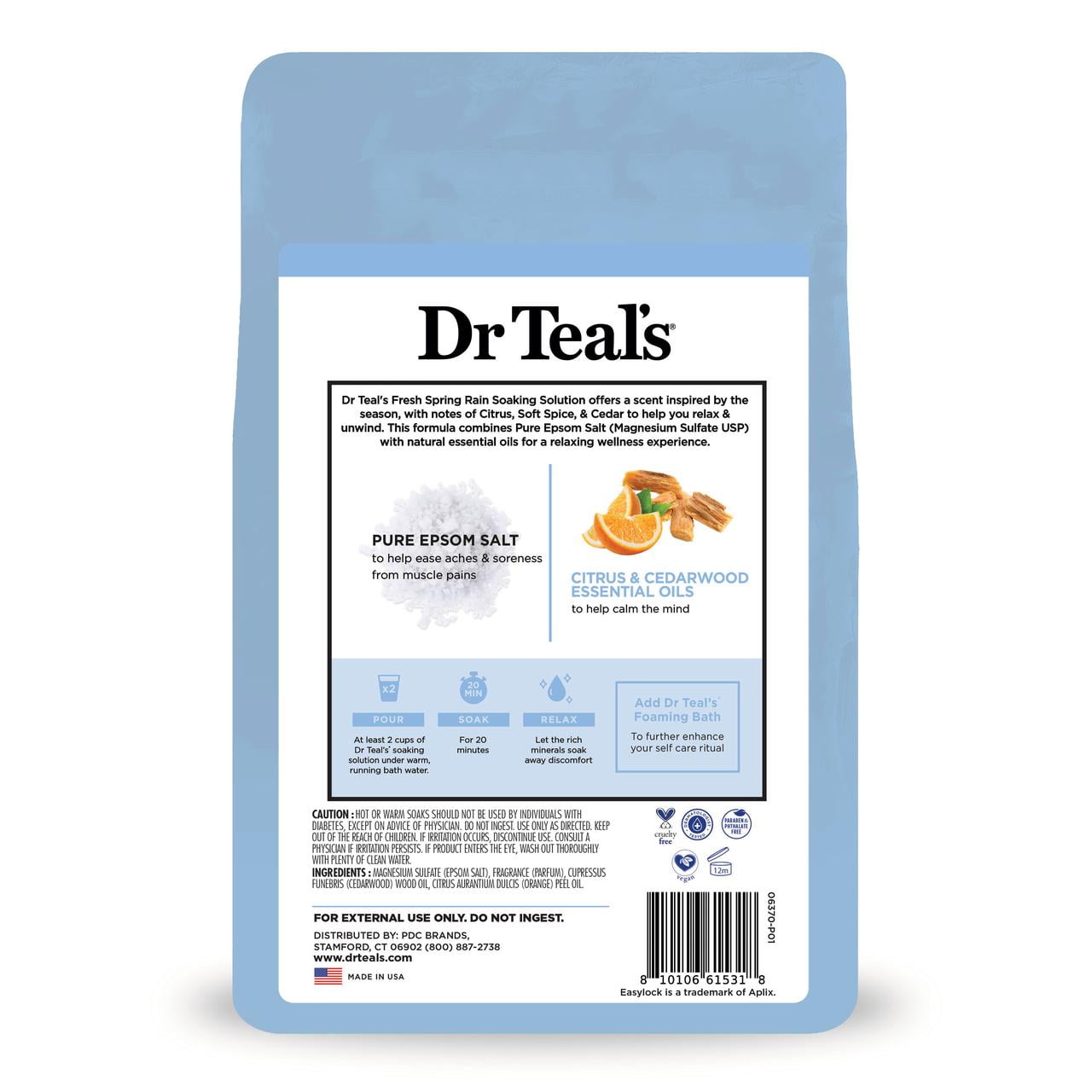 Dr Teal's Fresh Spring Rain Epsom Salt Magnesium Soak with Essential Oils, 3 lbs