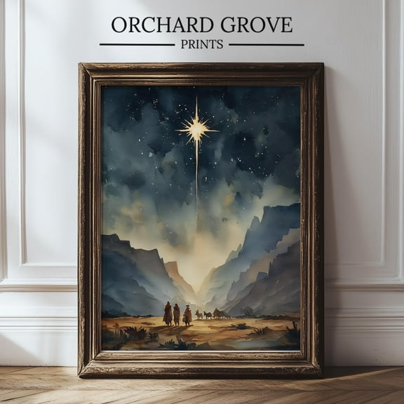 Nativity Print, Star Of Bethlehem Kristmas Wall Art, Farmhouse Decor, Religious Wall Art, Kristmas Jesus Print, Christian Art Warm Present Vintage UNFRAMED Poster Size 8x12