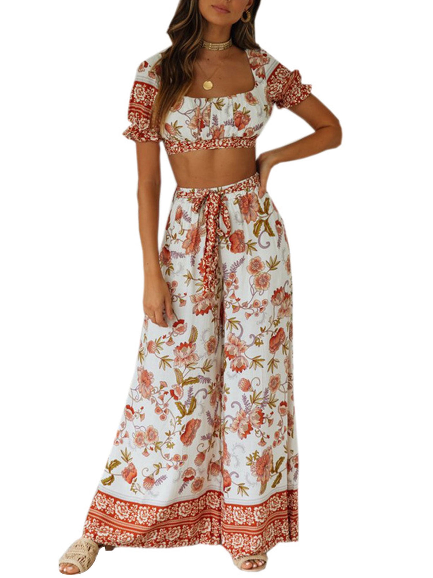 Sleeveless Camis Tops Long Pants 2Pcs Set Womens Casual Butterfly Printed Bohemian Two Piece Outfits Sets 