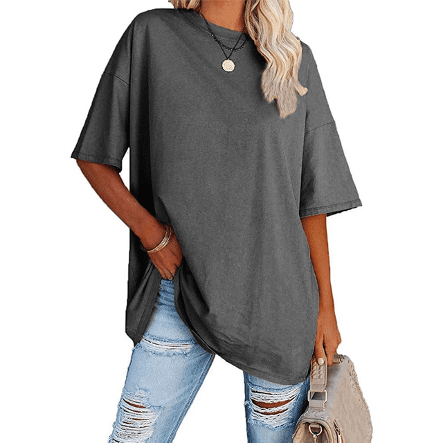 Camiseta Básica de Corta con Cuello en V, Gris Oscuro, Talla M
