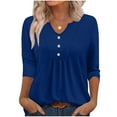 thumbnail image 3 of Womens V-Neck Shirts Casual 3/4 Length Sleeve Blouses Trendy Button Pleated Pullovers Solid Business Casual Outfits Basic Tees Tops Fall Fashion 2025, 3 of 4