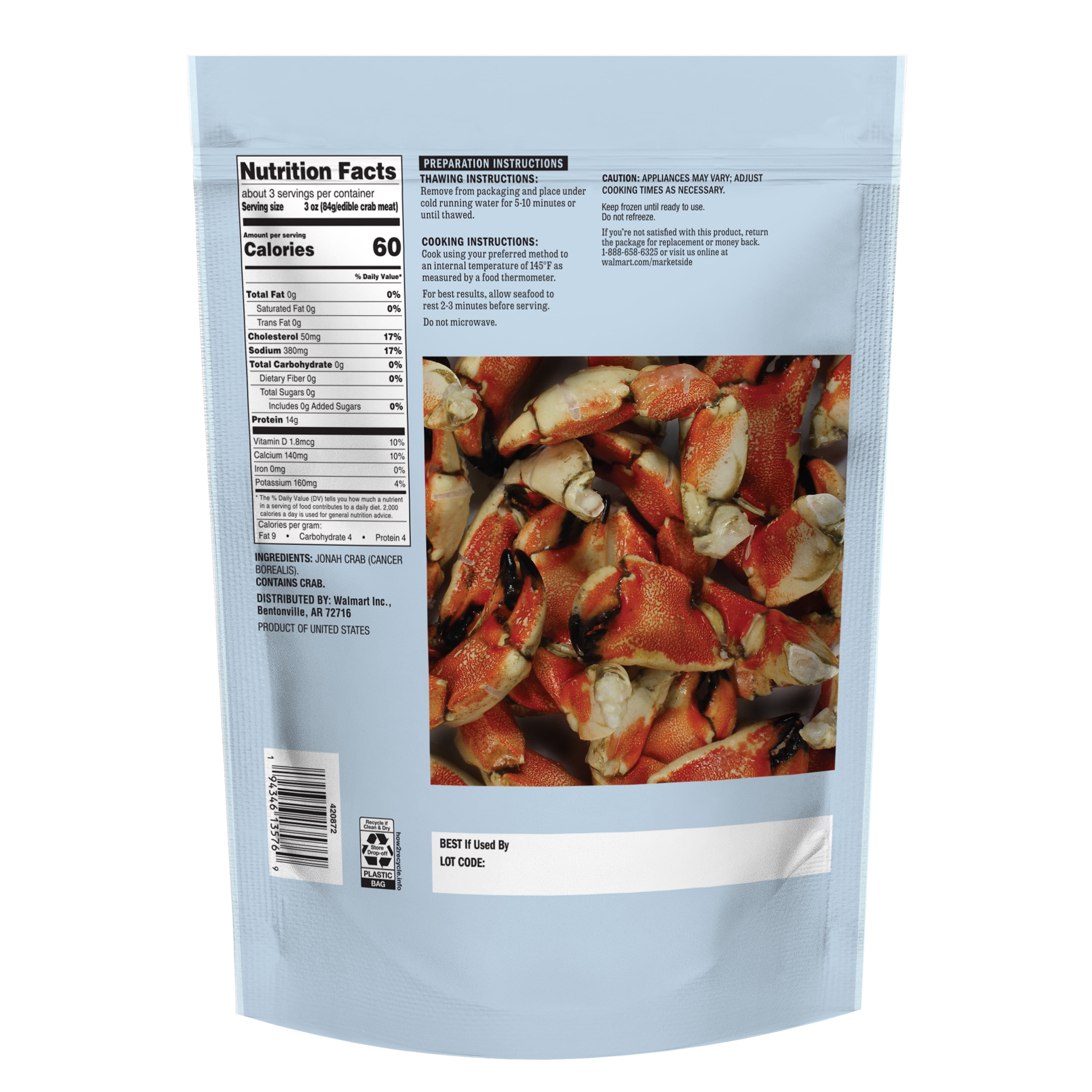 Marketside Frozen Cooked Jonah Crab Claws & Arms, 32 oz Bag (Contains Crab)
