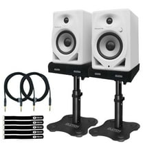 Pioneer DJ DM-50D-W/CMXEG Active Monitor Speakers in White with Desktop Monitor Stands Package