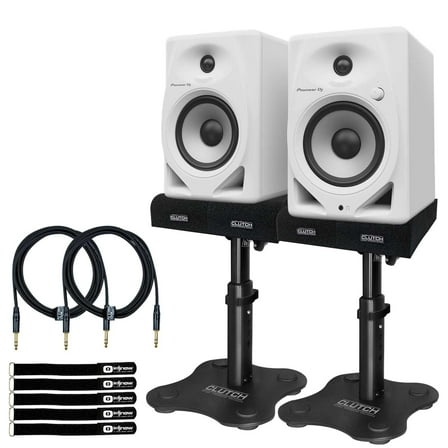 Pioneer DJ DM-50D-W/CMXEG Active Monitor Speakers in White with Desktop Monitor Stands Package