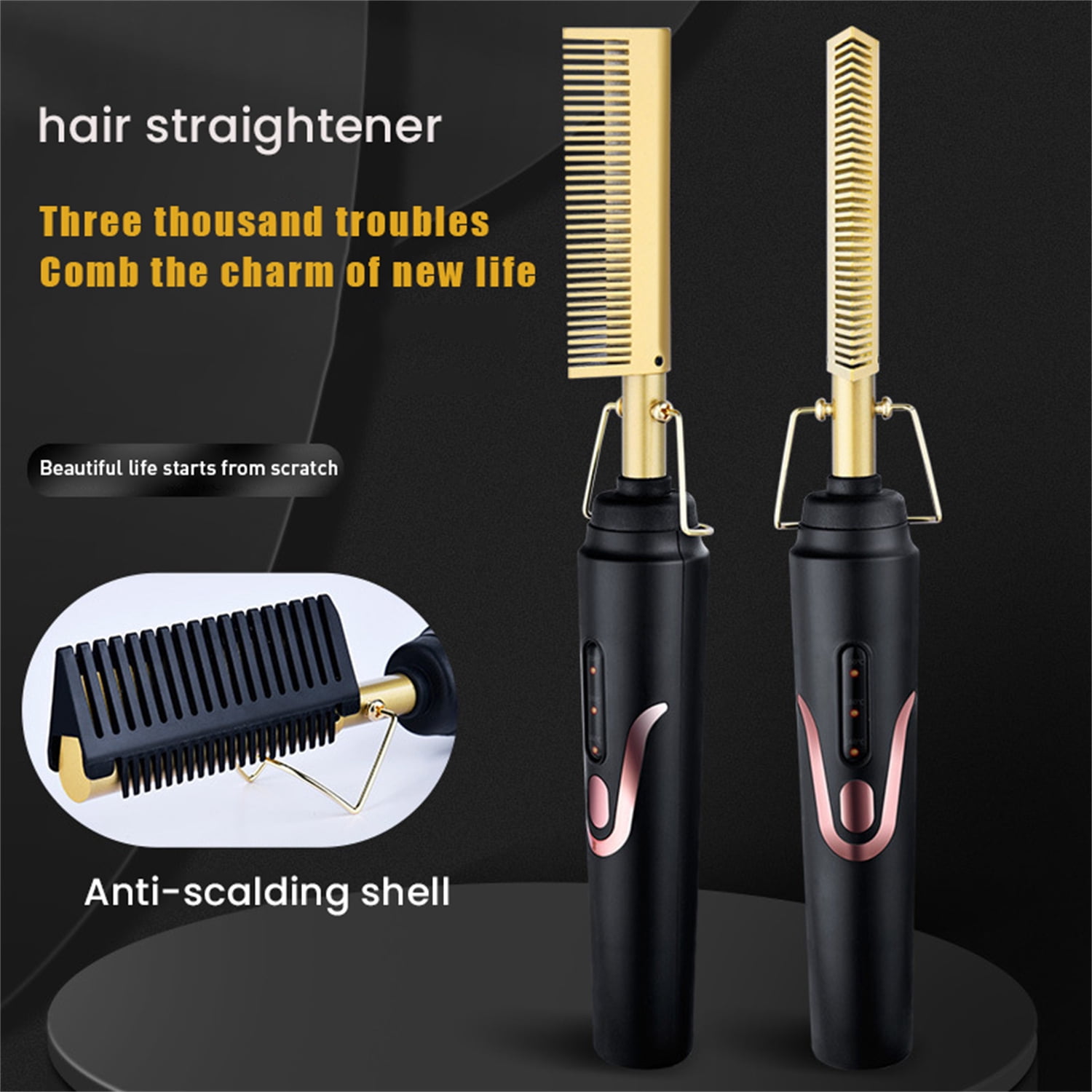 Electric Hot Comb, Hair Straightener Comb, Ceramic Pressing Comb for Black Hair Wigs with Anti-Scald Case, Dual Voltage and 60 Min Auto Shut-Off