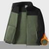 ZHYou Mens Fleece Jacket Colorblock Full Zip Quilted Lining Warm Thermal Chest Pocket Outdoor Coats,Army Green,M