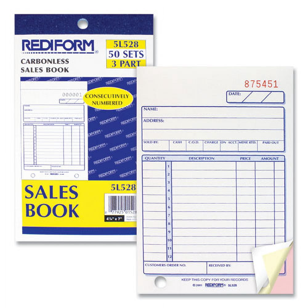 Sales Book, Three-Part Carbonless, 4.25 X 6.38, 1/page, 50 Forms | Bundle of 2 Each