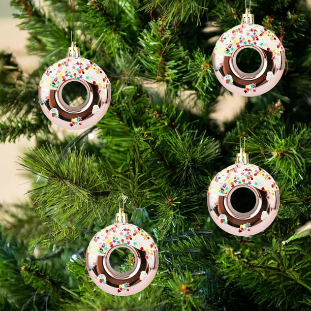 Adorno Navideño de Estrella de Plástico para La Punta Del Árbol | Color Bronce, 8X7 Cm | Diseño Festivo de Rosquilla, Caramelo y Bagel | 4 Adornos de Rosquilla
