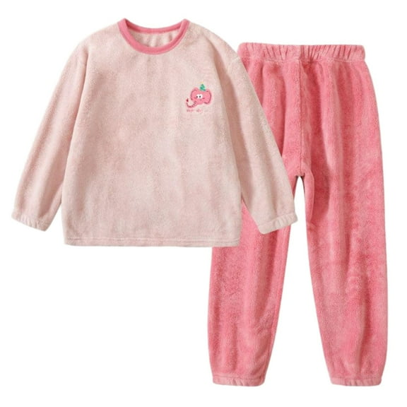 Cethrio Boys Flannel Pajama Sets, Long Sleeve Thermal Crewneck Soft Winter Sleepwear Pink Size 14-16