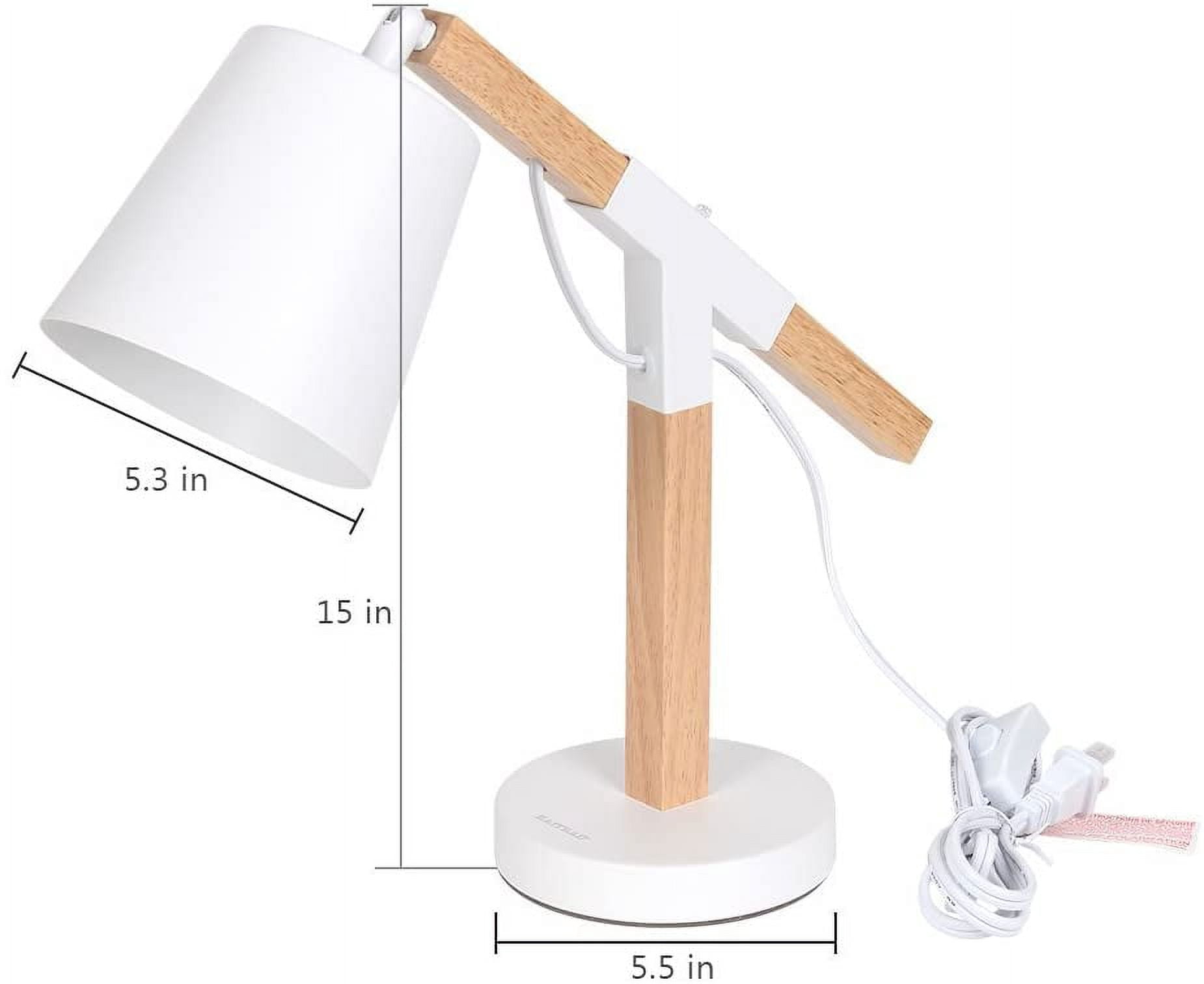 Oumilen Wood Swing Arm White Bedroom Desk Lamp with Adjustable Head