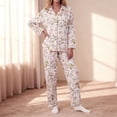 thumbnail image 2 of Bibifish Womens Pajama Sets White Pink & Green Botanical Printed Button Down Long Sleeve Sleepwear Sets Top With Pant Fresh Nightwear Sets, 2 of 4