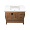 thumbnail image 4 of Sink Vanity Cabinet, Walnut White, Wood, Mid Century Hotel Bedroom Bathroom, Modern Contemporary HB36148, 4 of 11