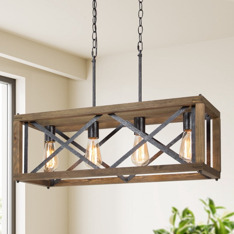 LNC 4-Light Wood Farmhouse Chandelier for Kitchen Island or Dining Room