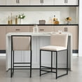 thumbnail image 2 of Set of 2 Counter Height Bar Stools, Upholstered Linen Bar Chairs, Metal Footrest and Frame for Kitchen,Dining Room (Ivory), 2 of 11