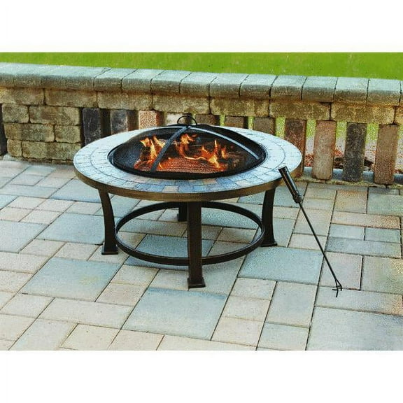 Outdoor Expressions 34 in. Antique Bronze Round Steel Fire Pit FTB-51216
