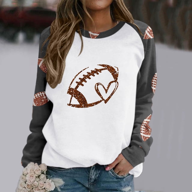 Amzcrzy Chandail pour Femmes Femmes Mode Action de Grâce Décontracté Imprimé Col Rond Ample Manches Longues T-Shirt Blouse Chemises à Manches Longues pour Femmes Chandail à Enfiler Chandail Col Rond 2TG
