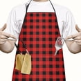 thumbnail image 2 of Red Black Plaid Checkered Pattern Apron-Garden Aprons for Women with Pockets-Cotton Linen Waterproof Kitchen Cooking Gardening Aprons Adjustable for Kitchen,Cooking,BBQ and Salon 33x27 Inch, 2 of 7