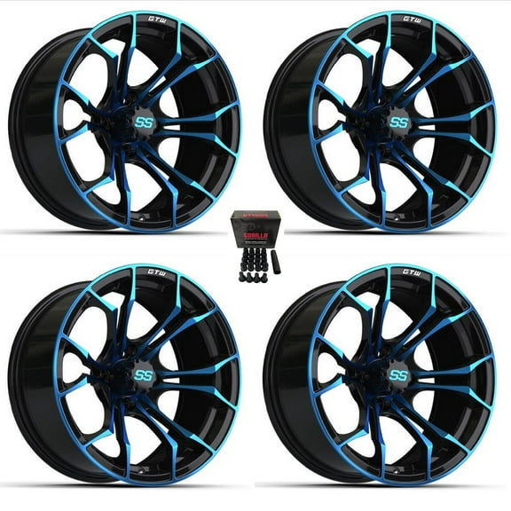 GTW Spyder 15" Golf Cart Wheels/Rims Black/Blue (3 4) Yamaha