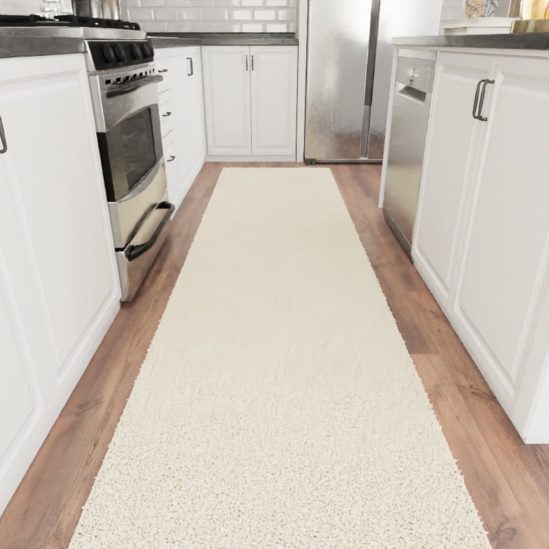 Ottomanson 3x6 Non-Slip Shag Runner Rug Plush Carpet for Bedrooms & Hallways, 3' x 6', Cream