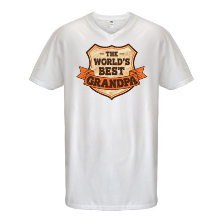 The Worlds Best Grandpa Badge Grunge Men's V-Neck (Best Grunge Clothing Stores)