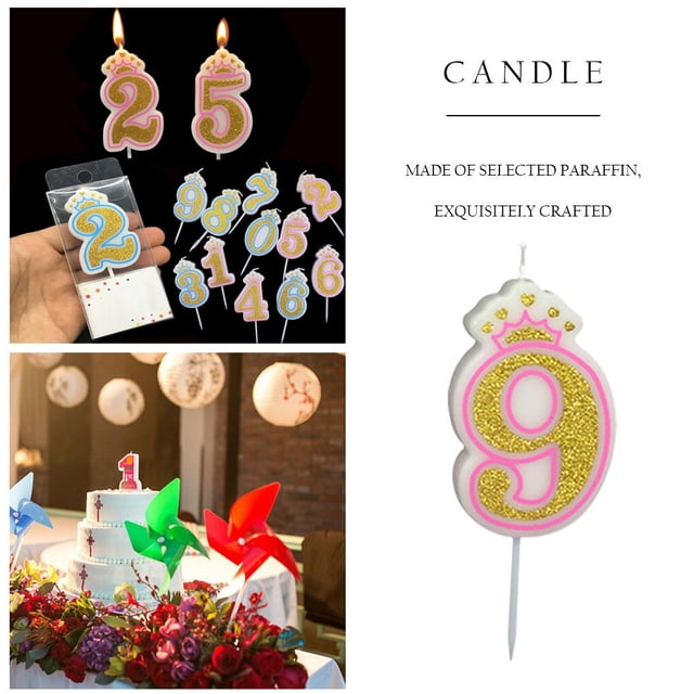 Baking Birthday Candle Golden Glitter Powder Number Glitter Number Candle Party Pie Cake Decoration Kids Gift, Type 9